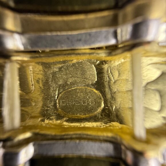 Chicos Womens Gold Tone & Black Statement Stretch Bracelet Unique Modern Design - Picture 4 of 5